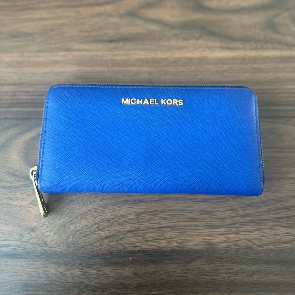 Michael Kors Cobalt Blue Wallet with Gold Accents
